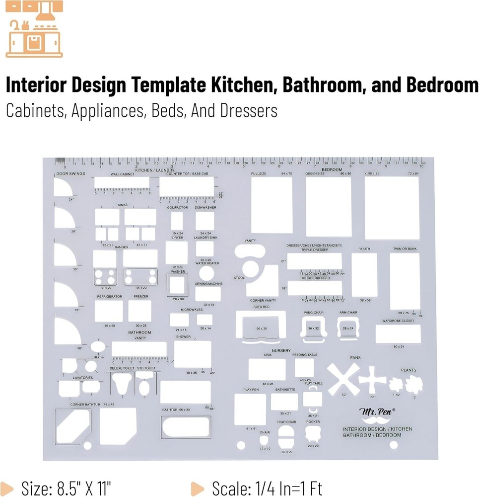 Set of 3 Drafting Templates - Ideal for Architecture & Interior Design Projects