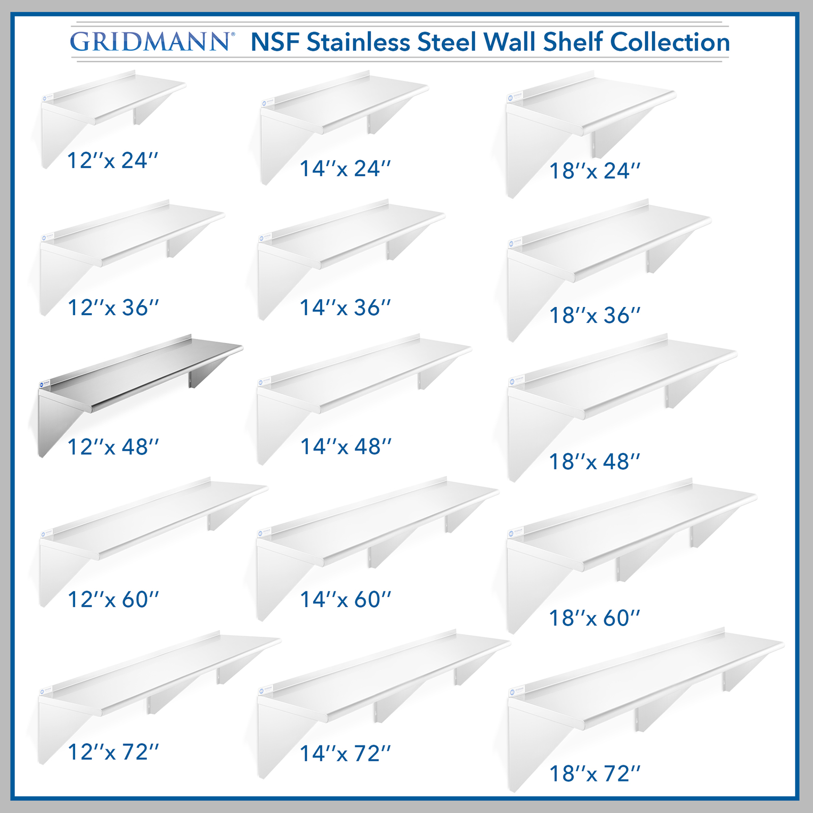 NSF Stainless Steel 12" x 48" Commercial Kitchen Wall Shelf Restaurant Shelving