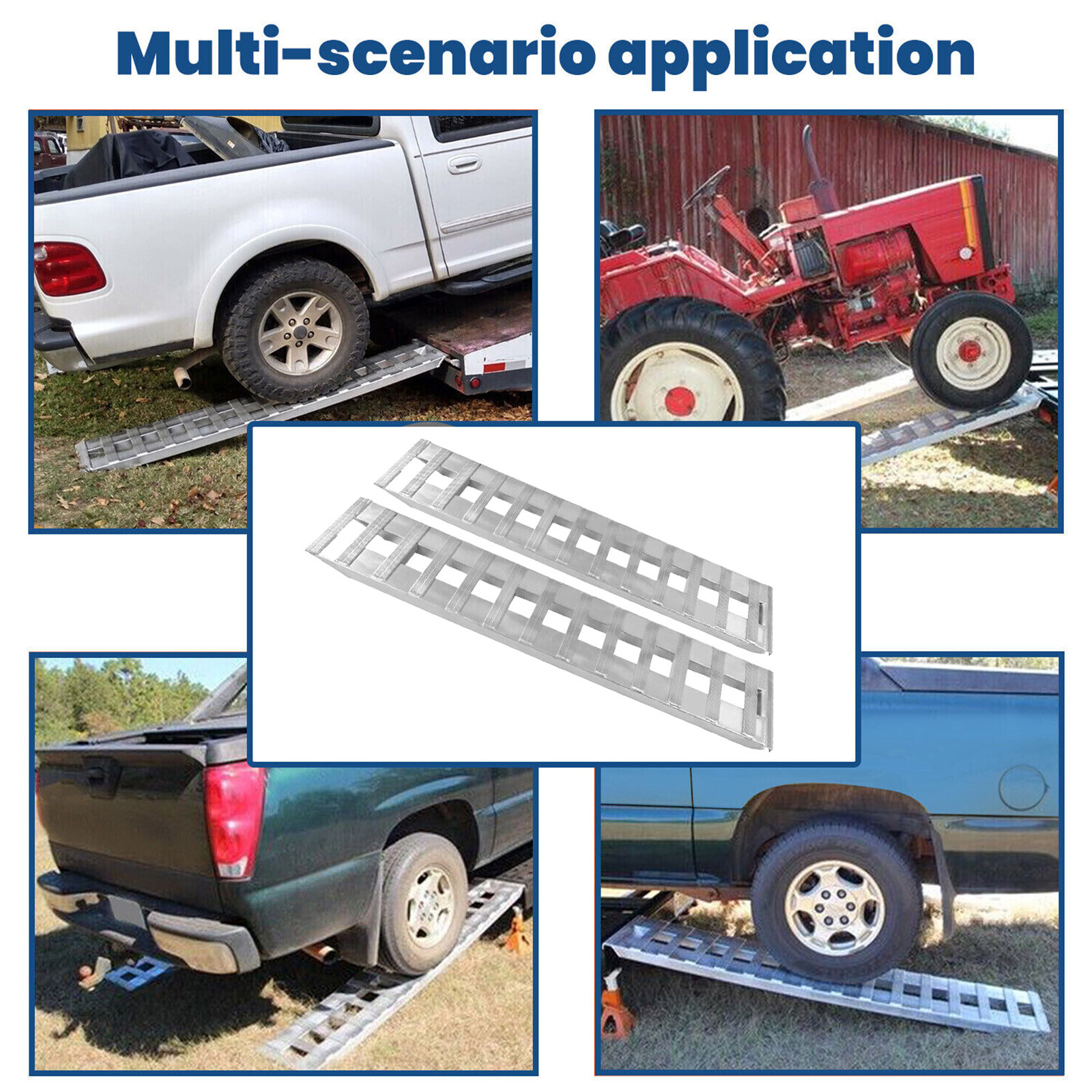 Pair Of 80" X 15" Aluminum 6000 LBS Truck Car Auto Trailer Ramps Hook End Knife