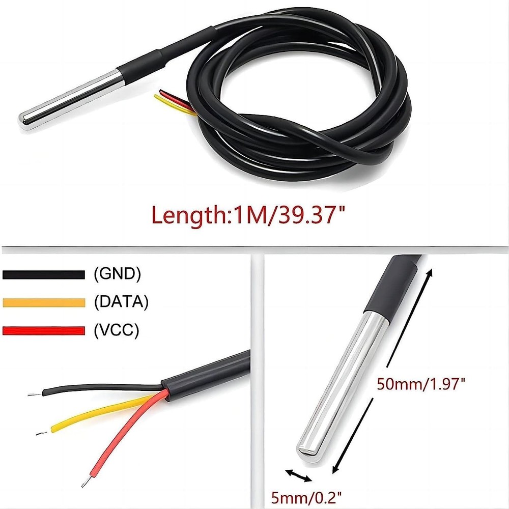 WWZMDiB 5 Pcs DS18B20 Temperature Sensor Probe High-Accuracy Waterproof...