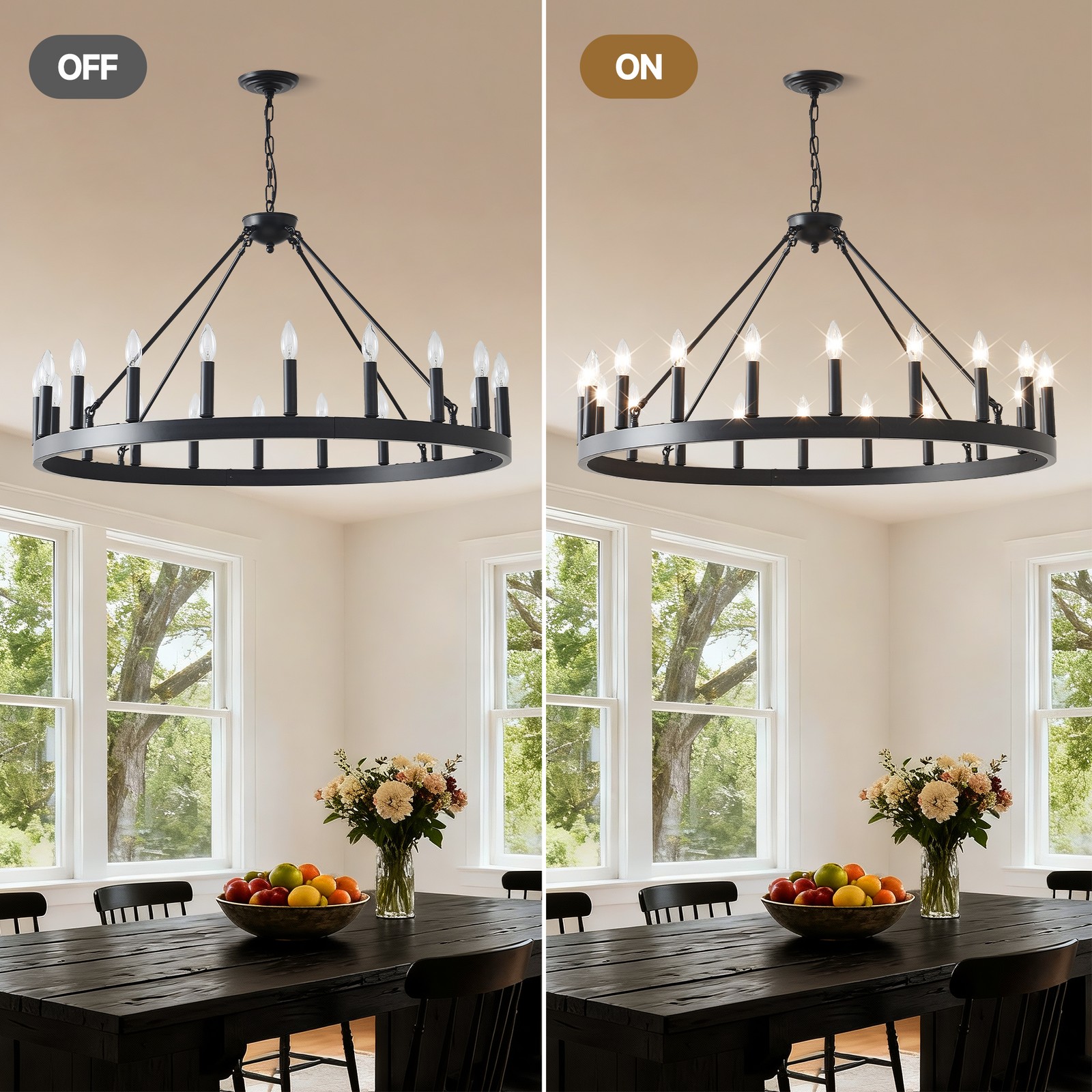 40'' Pendant 20 Light Wagon Wheel Black Farmhouse Chandelier Living Room Fixture