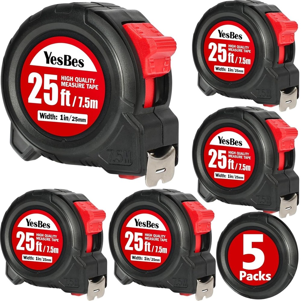 Measuring Tape 25 ft Bulk Pack Easy Read Retractable Self-Lock 5 Pack