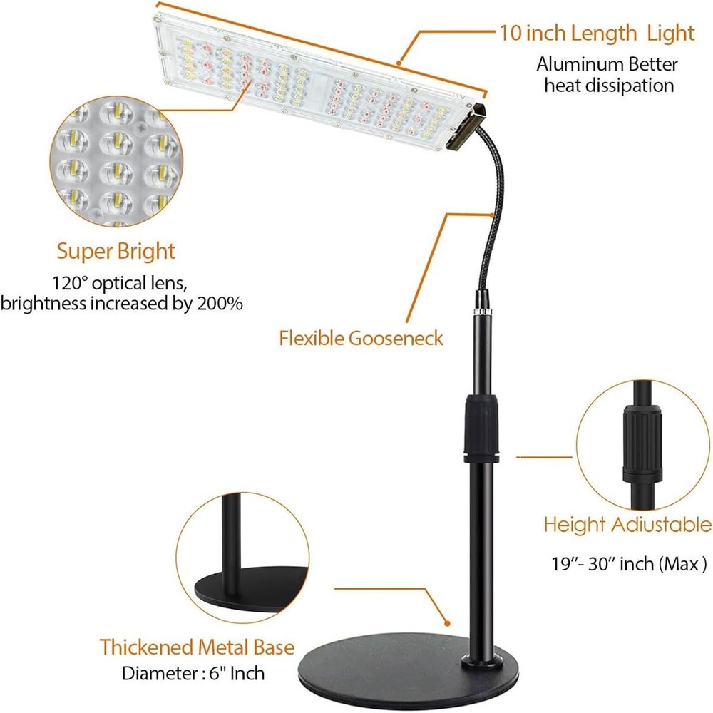 Full Spectrum Desk Growth Lamp Automatic Timer LED Plant Growing Adjustable US