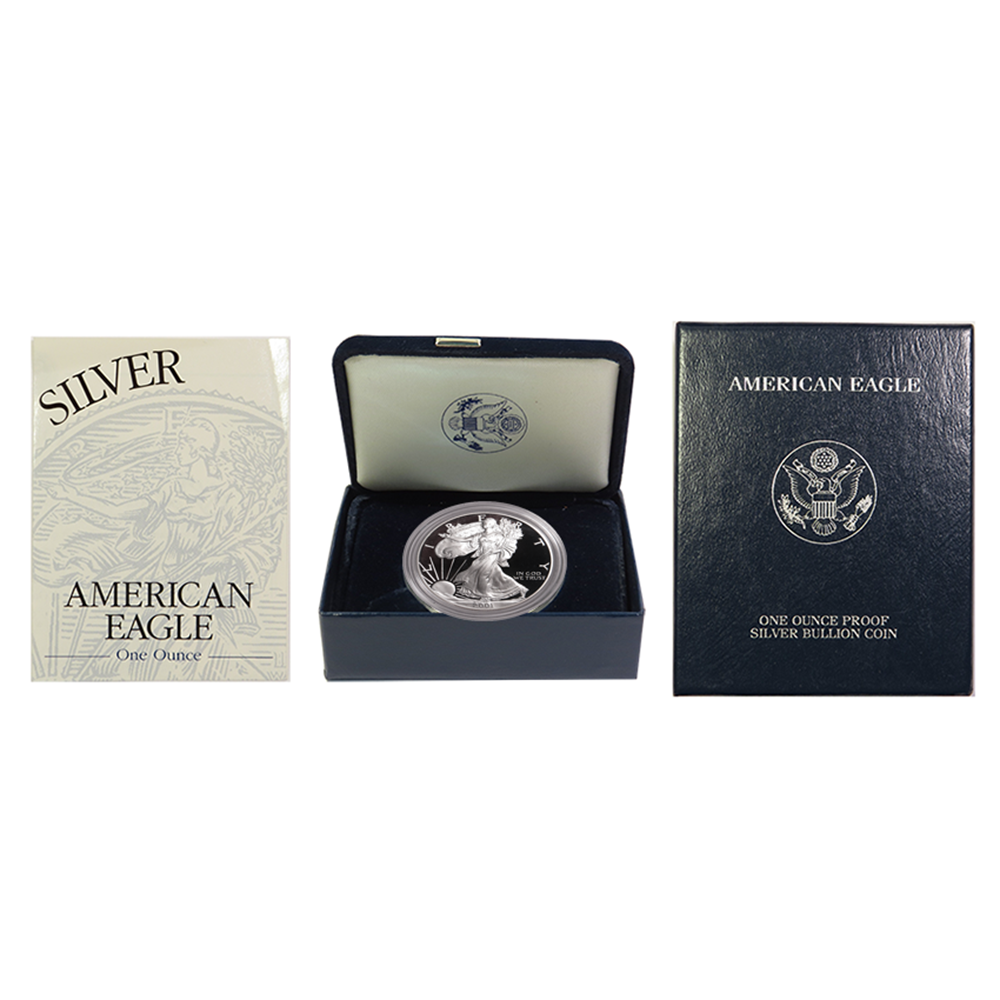 2001-W Proof $1 American Silver Eagle Box, OGP & COA