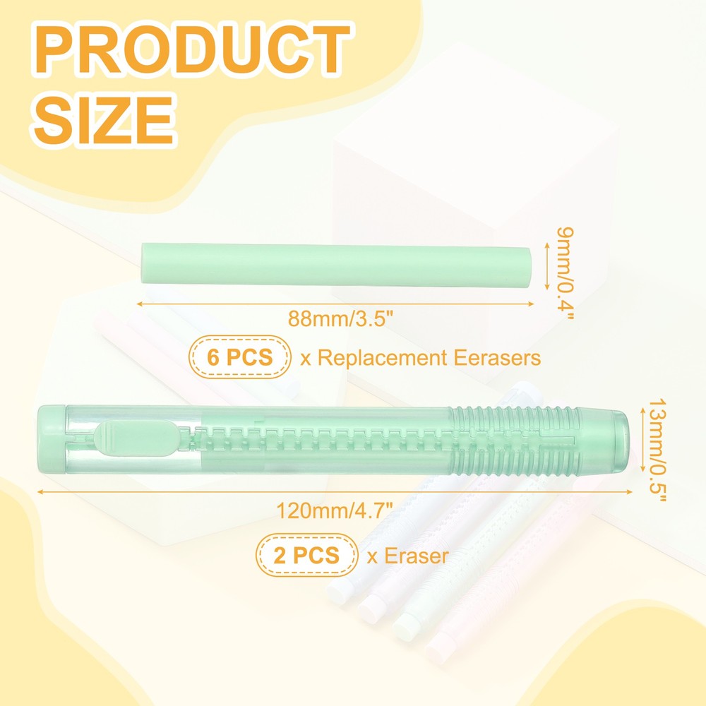 8 Pack Erasers, Pencil Erasers Large Eraser Push Pull Cute Soft, Green TPE
