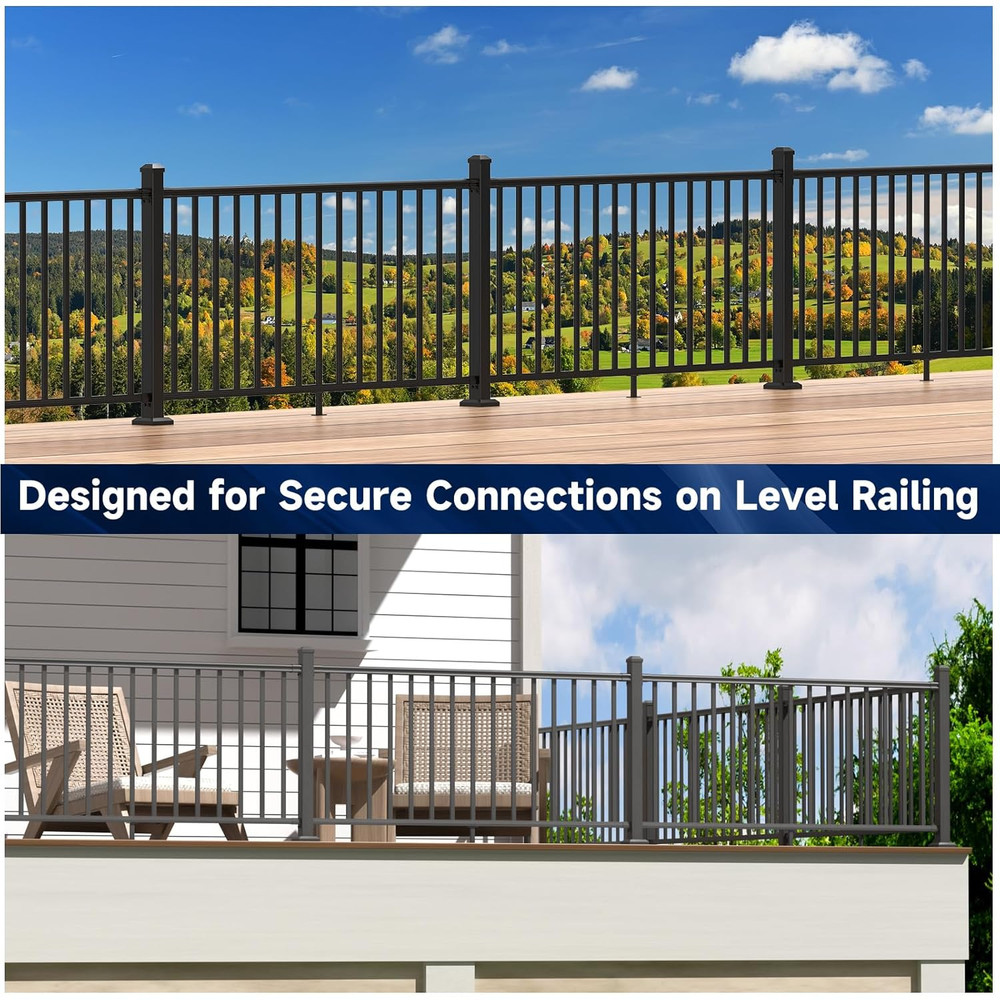 4 Pack Aluminum Deck Railing Bracket Connector, Fixed Railing Bracket, Black Tex