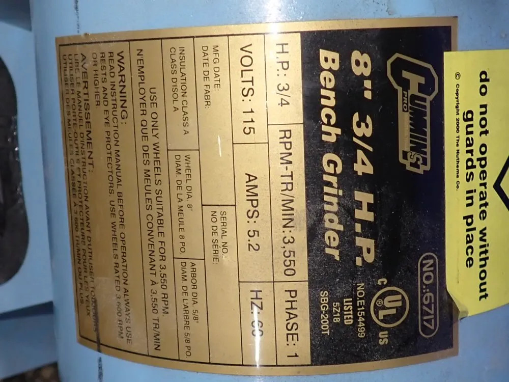 CUMMINGS 6717 BENCH GRINDER 8" 03260440038