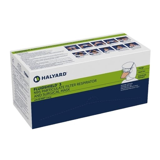 Halyard 46827 FluidShield 3 N95 Filter Respirator Mask Orange Small 35/pk