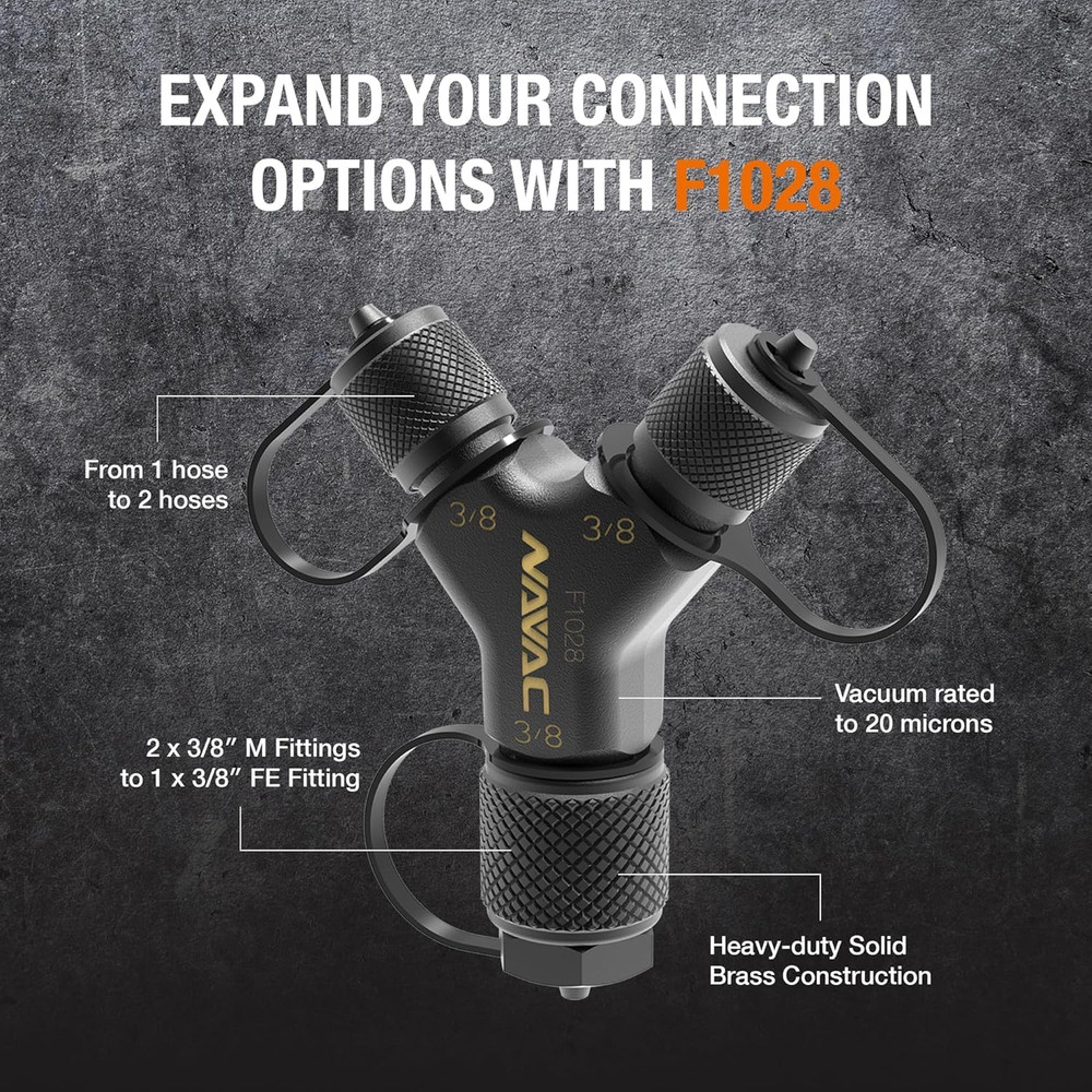Rapid-Y Solid Brass 2-Way Splitter for Quick HVAC Evacuation & Recovery