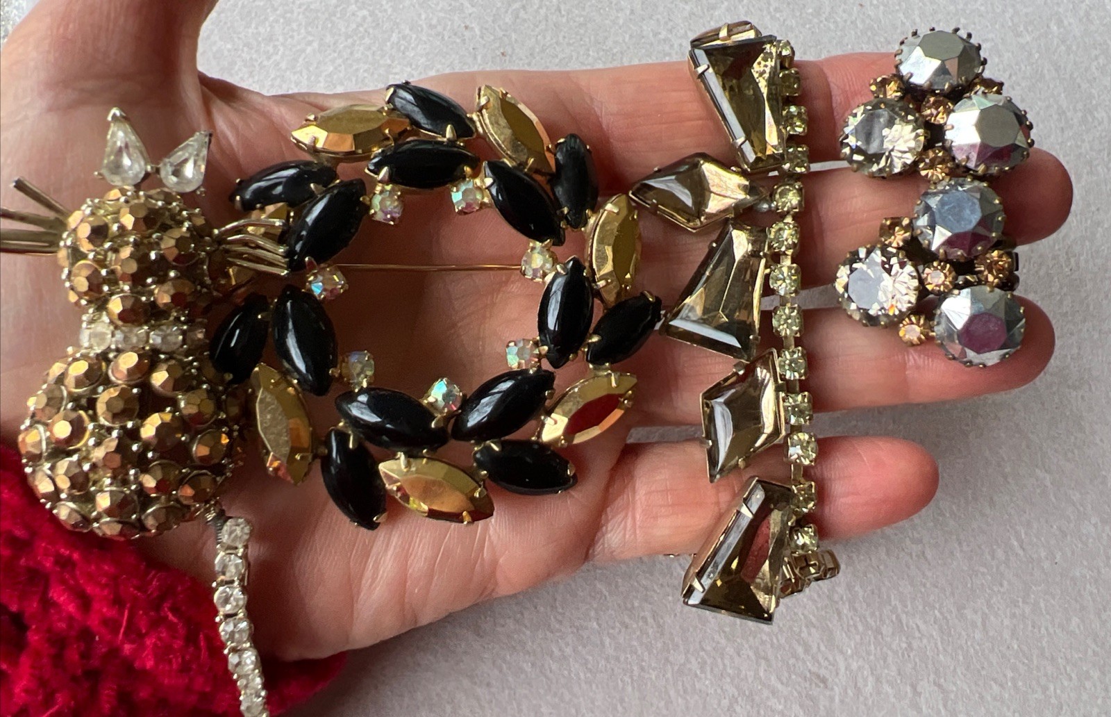 Vintage Rhinestone Jewelry Lot - 4 Pieces - Trembler Brooch - Signed/Unsigned