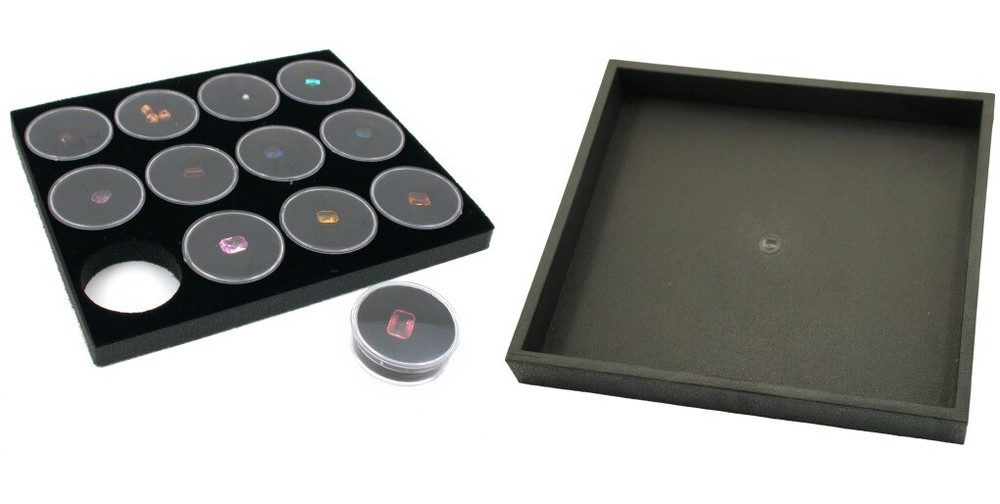 Black Open Square Stackable Jewelry Display Tray w/ Black Foam 12 Gem Jar Insert