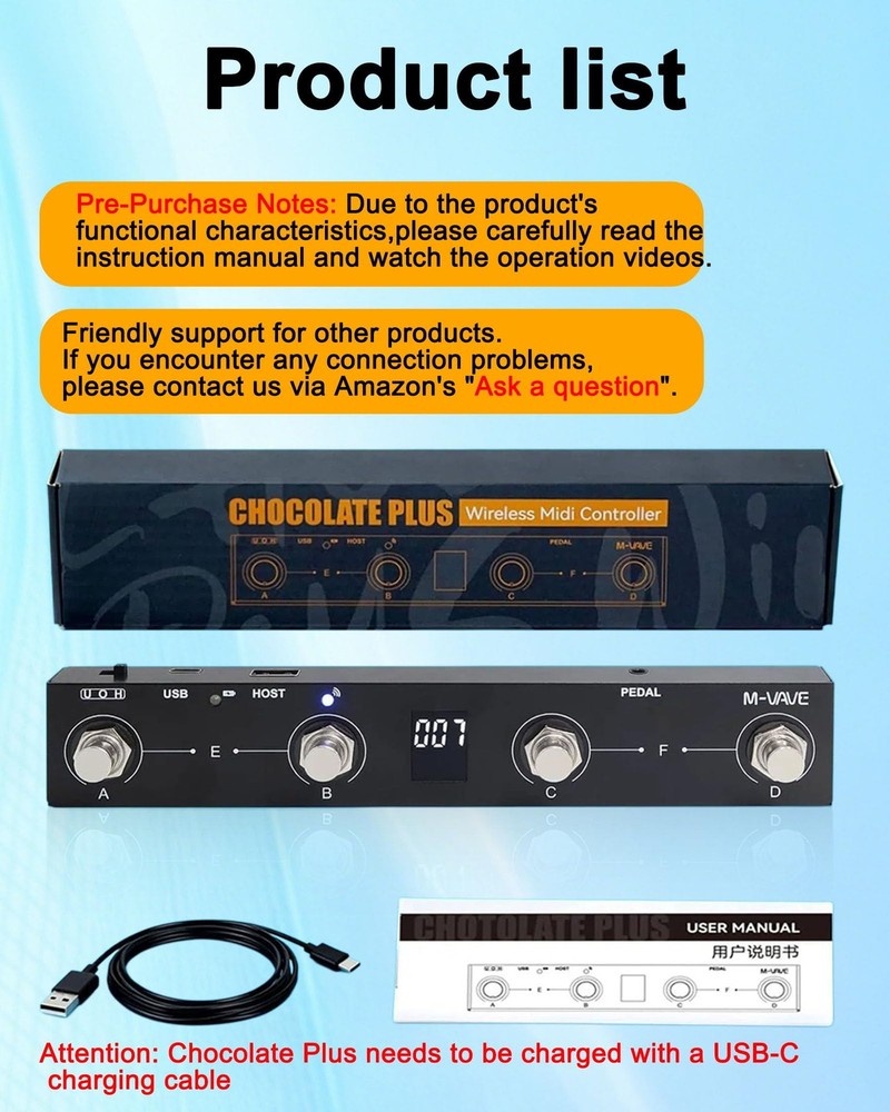 M-VAVE Chocolate Plus Wireless Midi Controller Programmable Wireless Midi Con...