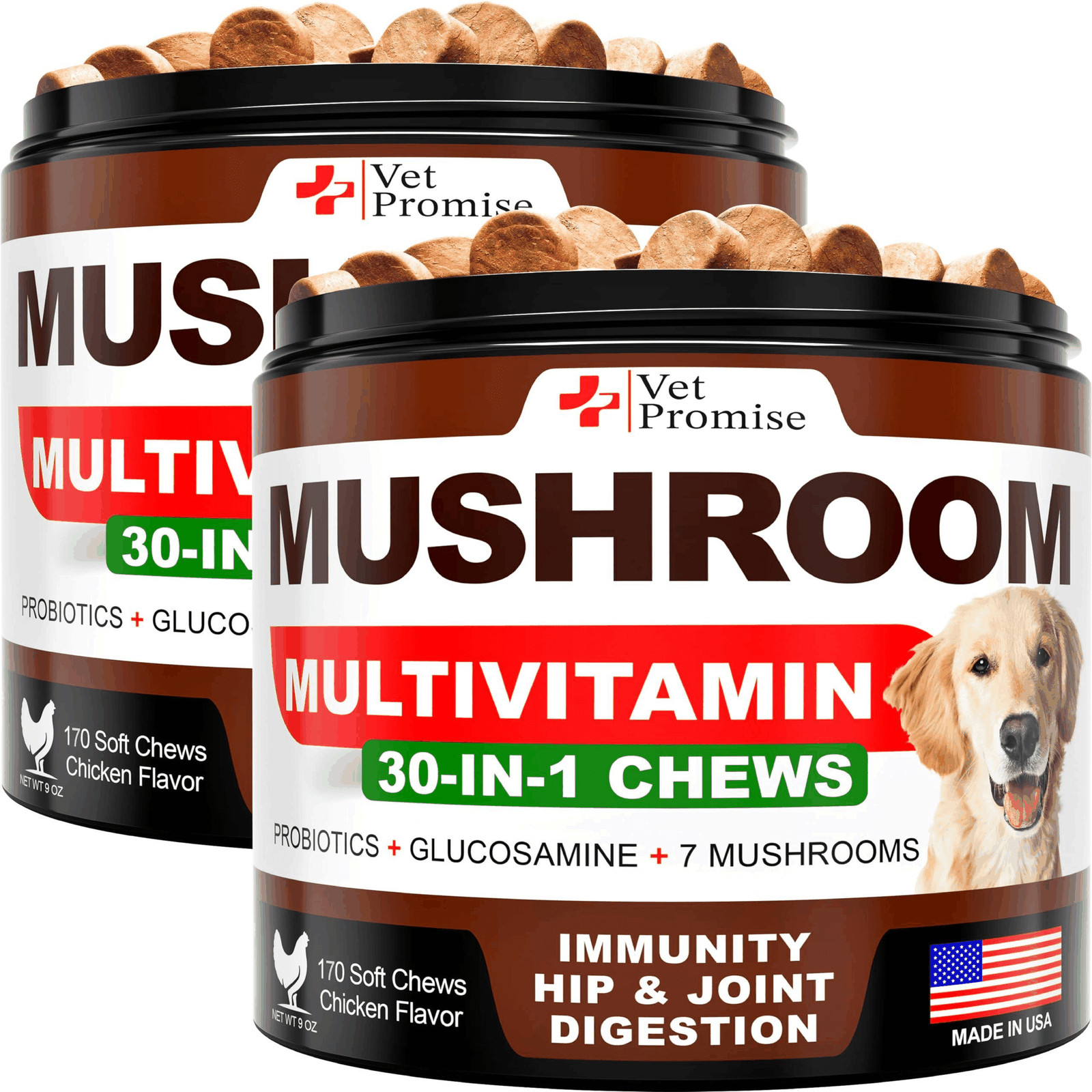 (2 Pack) Mushroom for Dogs 340 Chews Turkey Tail Mushroom Supplement for