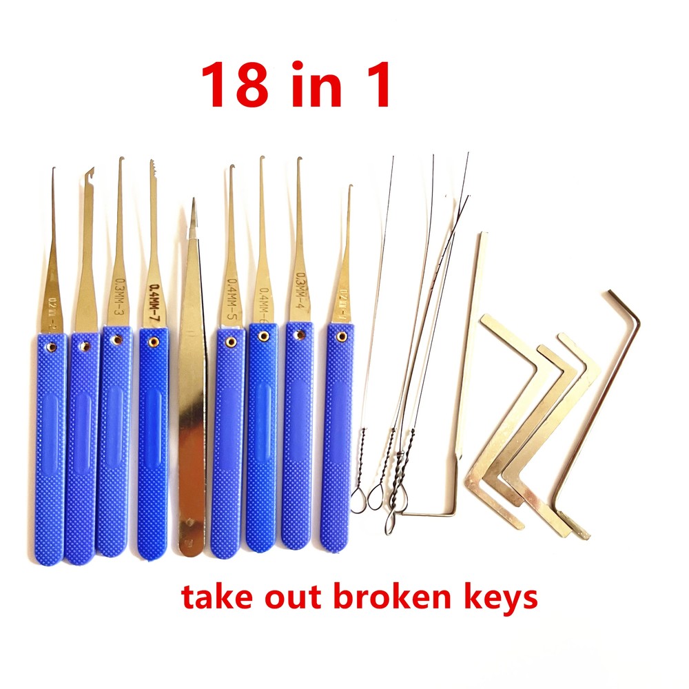 18pc Locksmith Extractor Tool Kit Remove Broken Key Tools Set w Tension Wrenches
