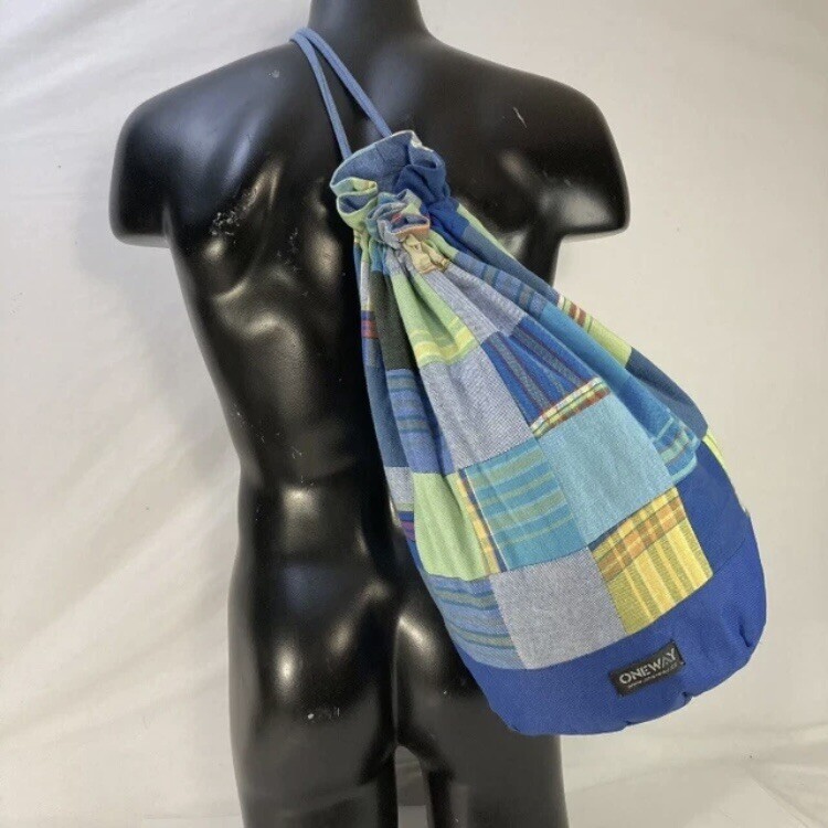 One-Way Kikoy Patchwork Drawstring Backpack Cinch Sack Waterproof Handmade