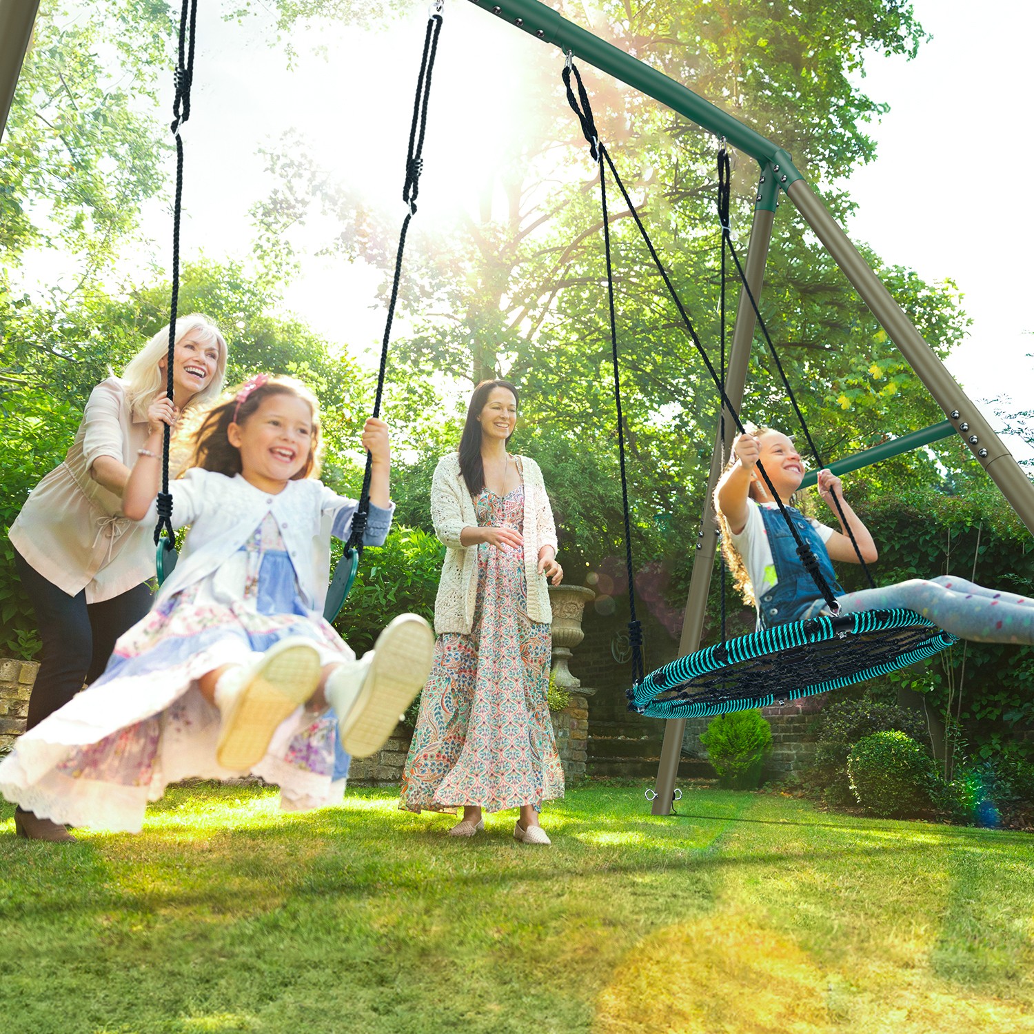 Hapfan 7.5ft Tall Swing Sets for Backyard 500lbs Heavy Duty Swing Set w/2 Swings