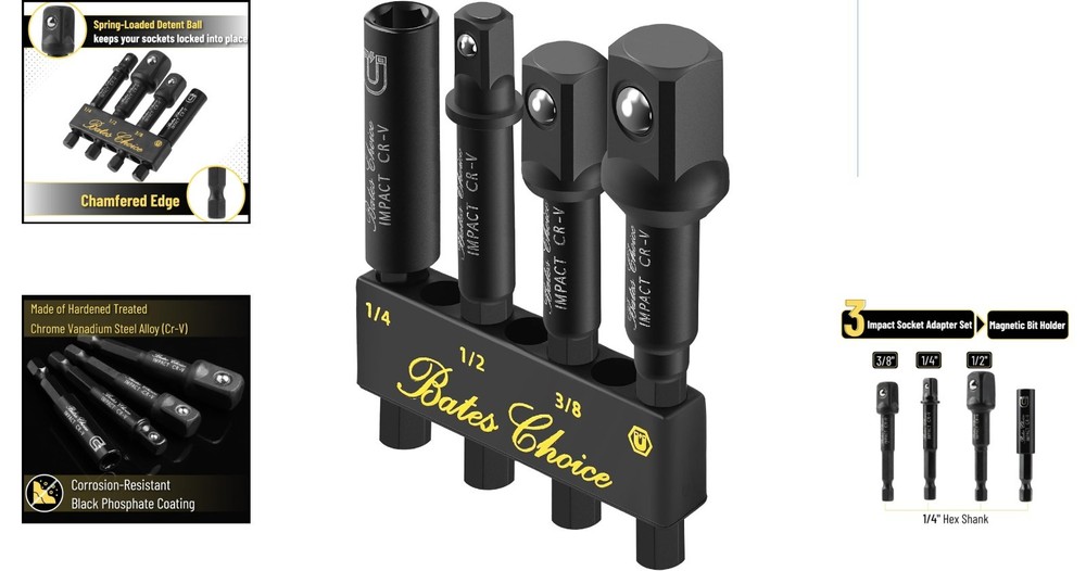 Durable Chrome Vanadium 4-Piece Impact Socket Adapter Set with Magnetic Holder