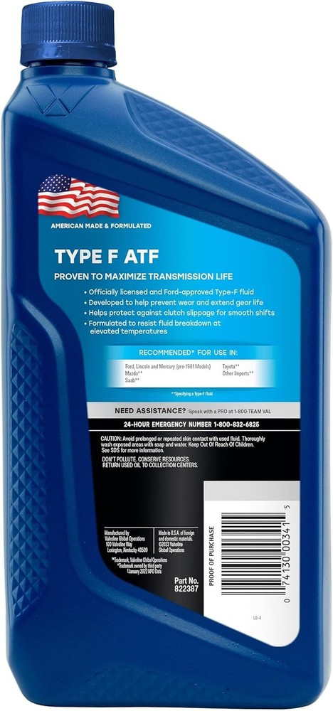 Valvoline Type F Automatic Transmission Fluid 1 Quart
