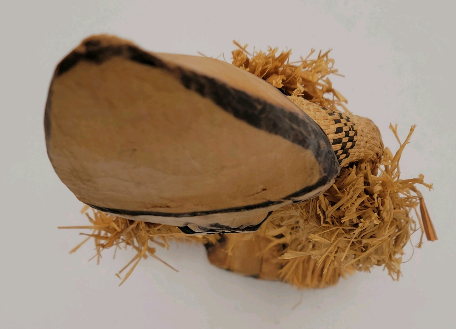 African Pende DRC Minganji Wood & Woven Masquerade 17" Statue Doll Figure VTG