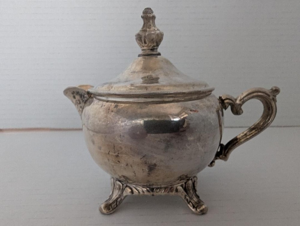 Vintage Silver-Plated Creamer Pot Unmarked 5 Inches Tall With Lid