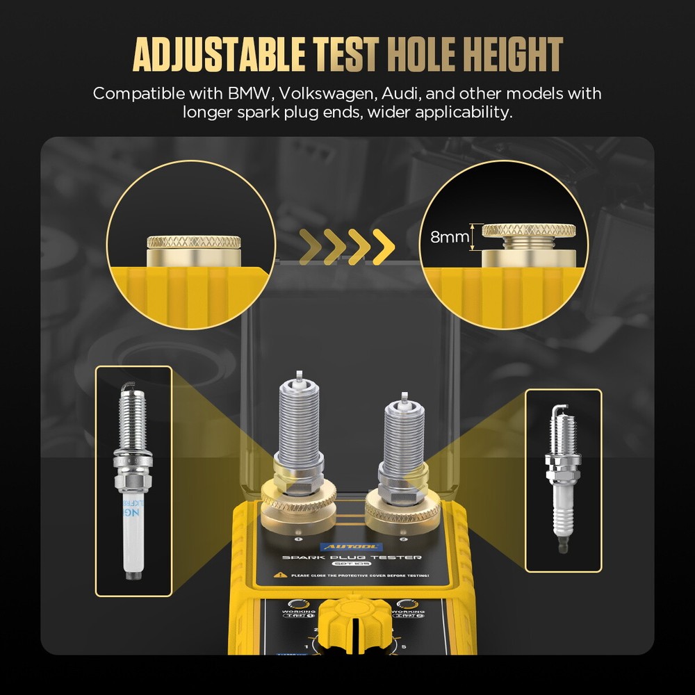 Spark Plug Tester Car Engine Ignition Plug Analyzer Adjustable Test Hole Height
