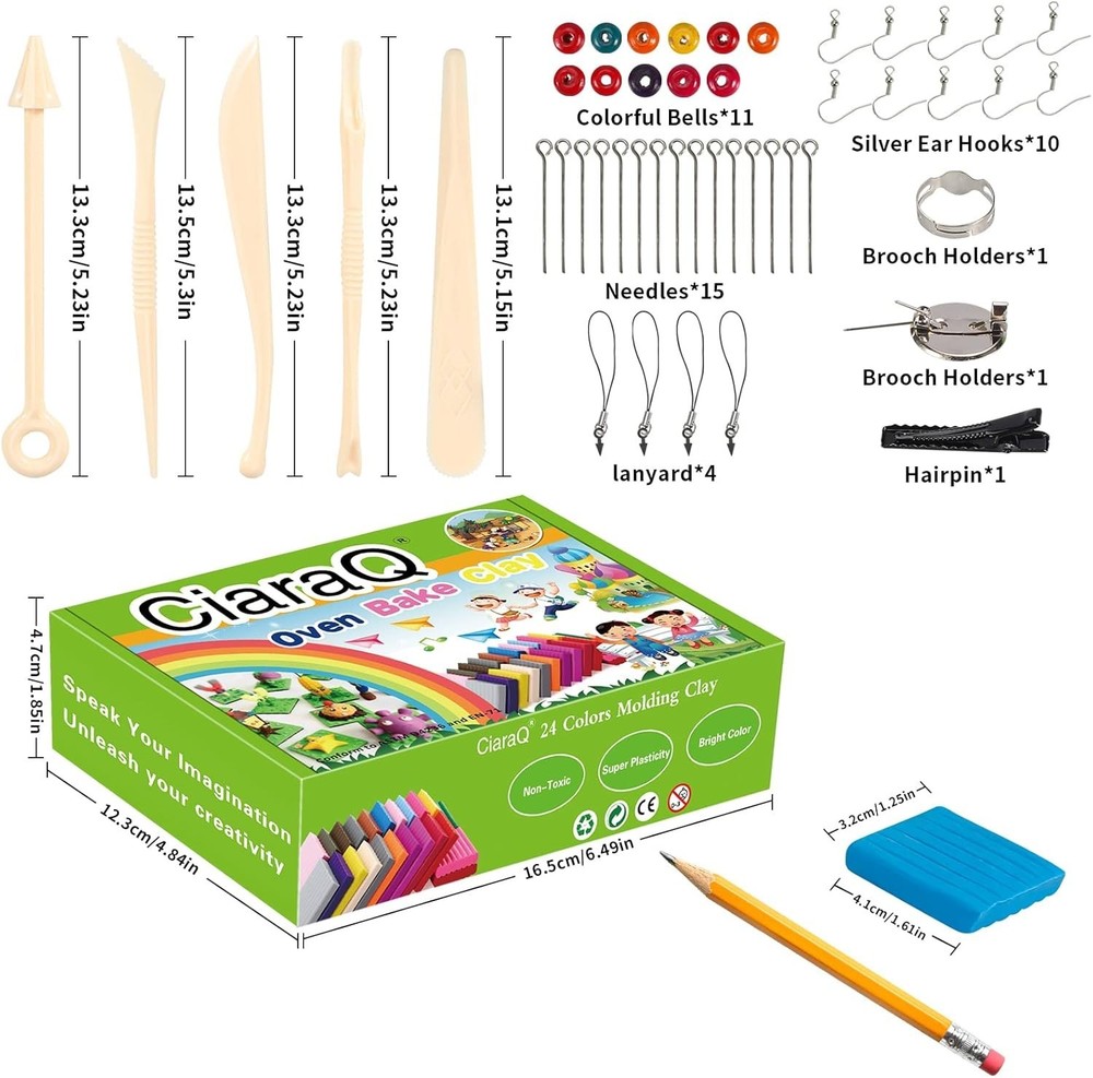 Luxurious Polymer Clay Starter Kit - 24 Colors, Tools & Instruction Guide