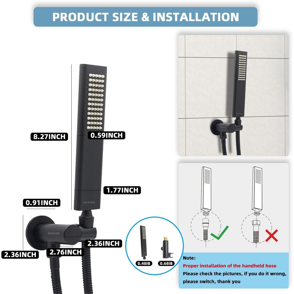 Solid Brass Handheld Shower Head Arc Design High Pressure Matte Black Hand Sh...