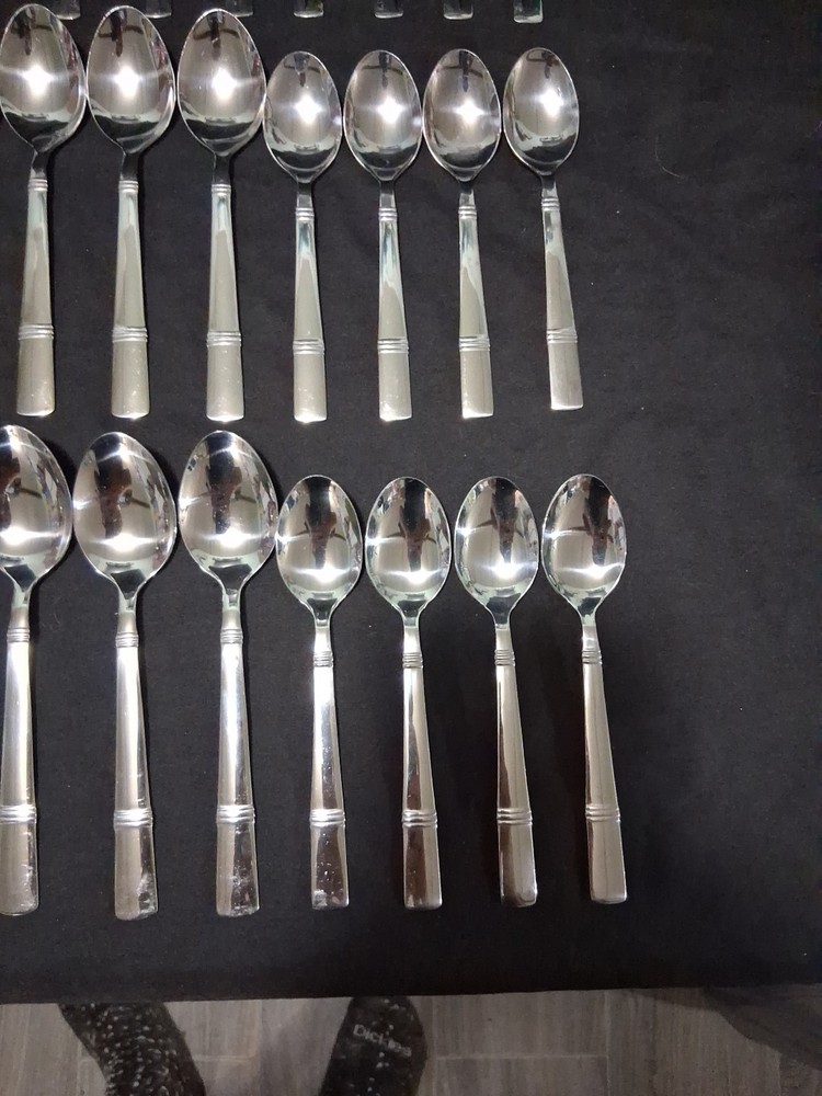 58 Pc Set Cambridge Braylen Mirror Stainless Bands Flatware Silverware