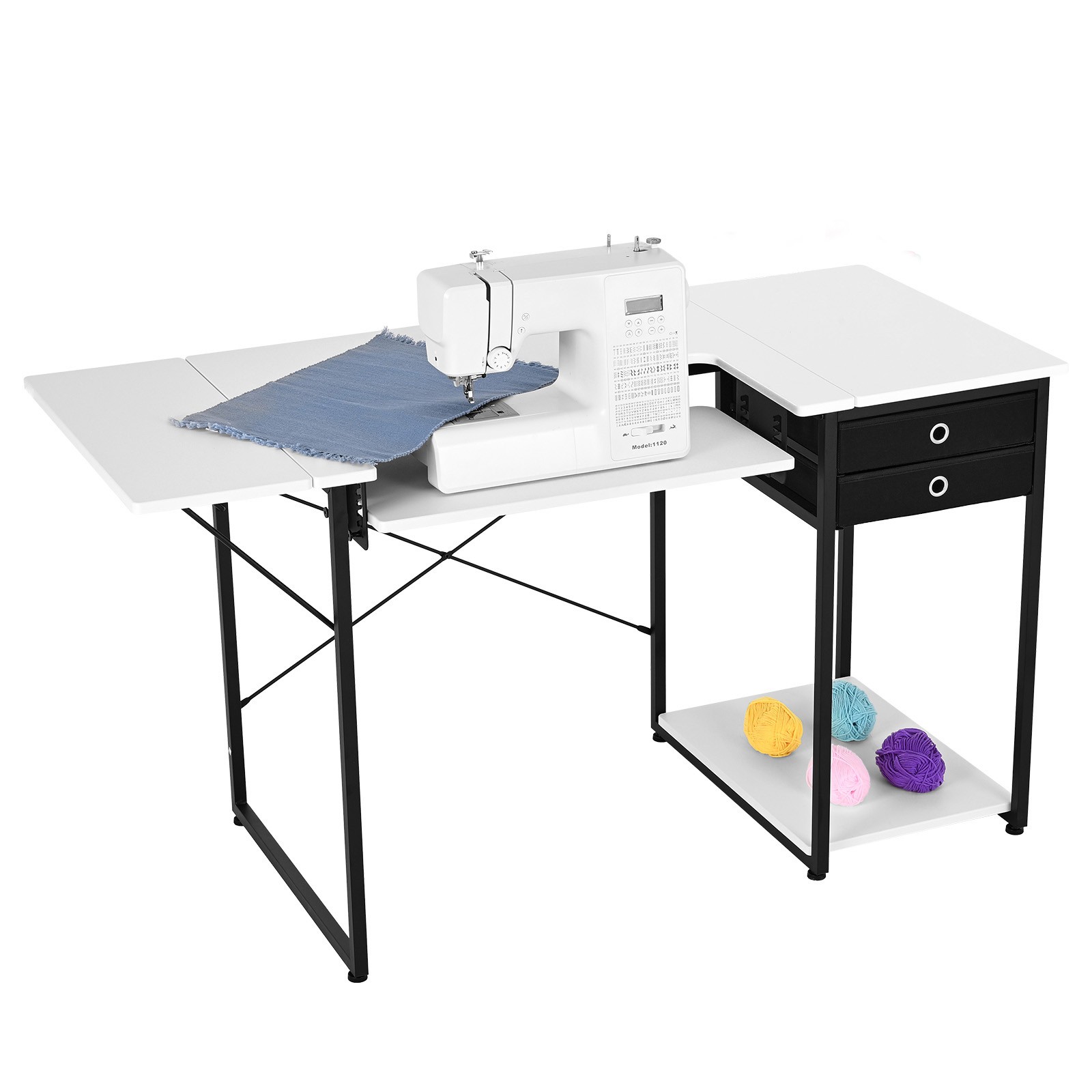 Uimoso Multipurpose Sewing Machine Table with Drawers and Foldable Shelf