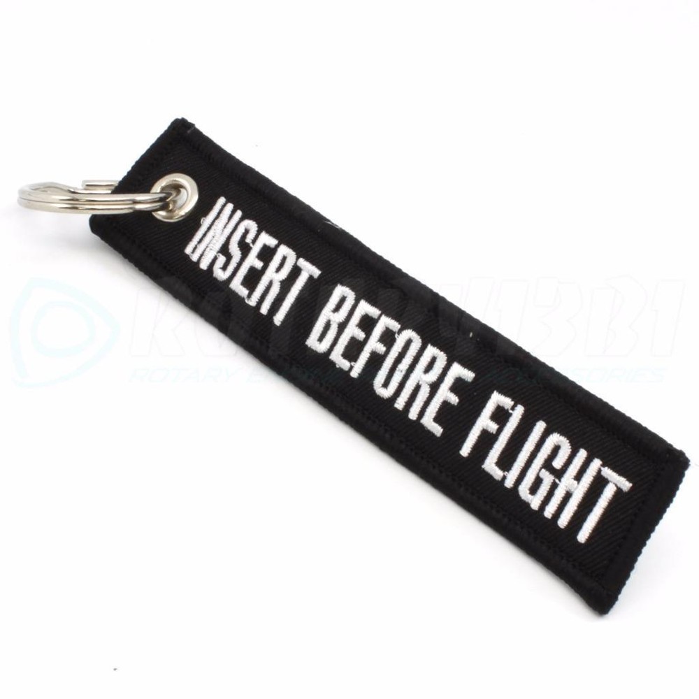 INSERT BEFORE FLIGHT QTY= 1 PC BLACK/white KEYCHAIN RING TAGS CABIN CREW PILOT