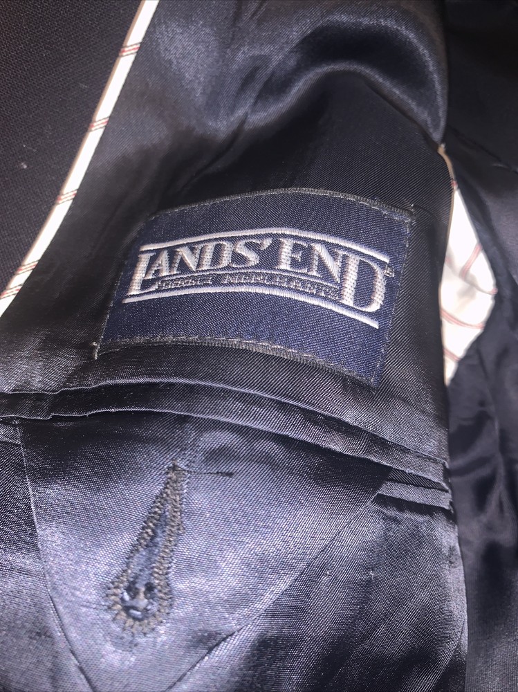 Lands' End Men's Black 100% Wool Blazer Jacket 43L EUC (A3)
