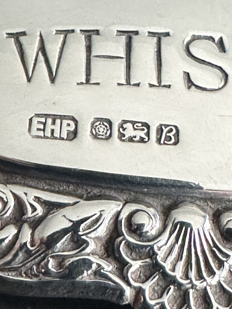 Solid Silver Rococo Style Whisky Decanter Wine Label E H Parkin Sheffield 1976