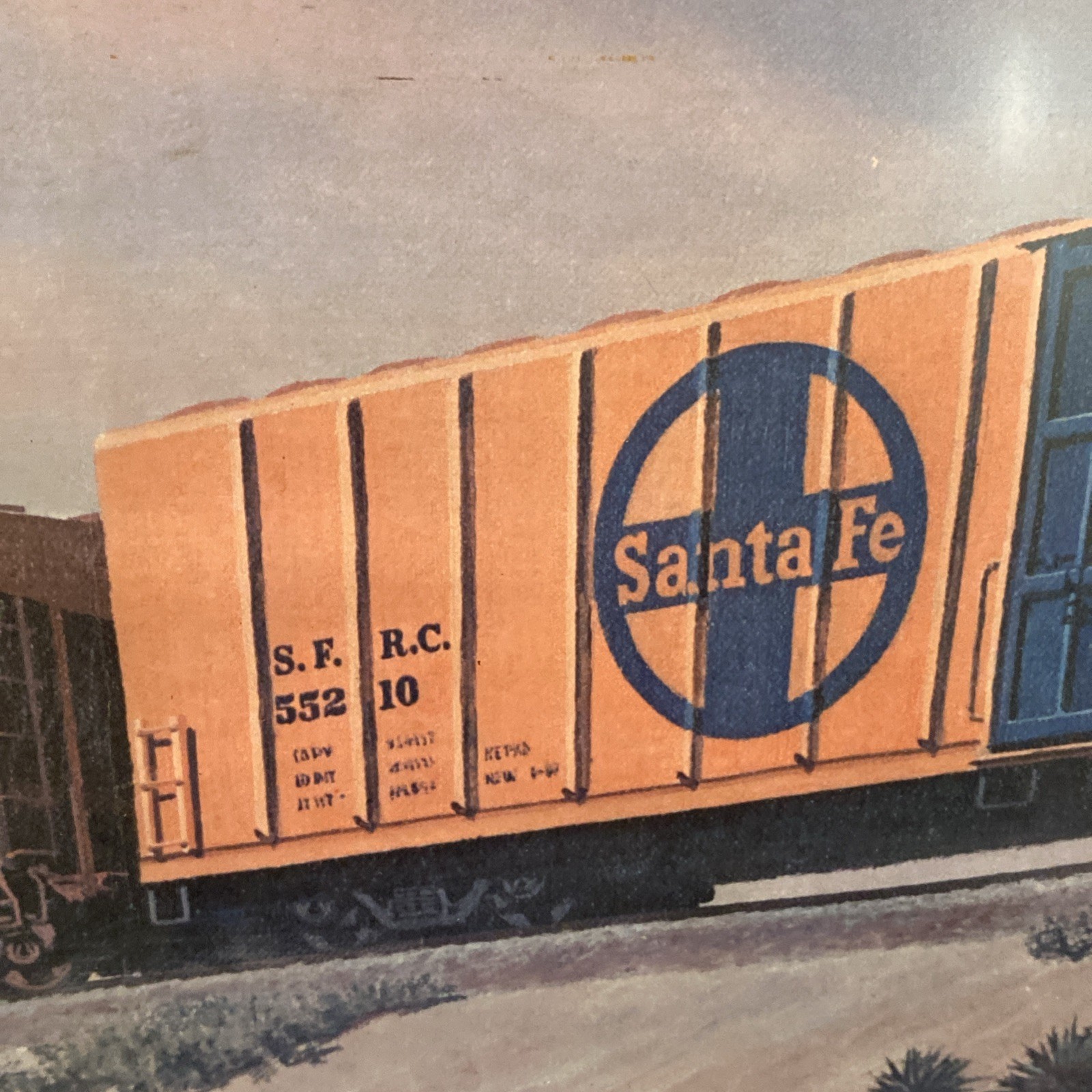 VINTAGE SANTA FE TRAINS ADVERTISEMENT LARGE FRAMED PRINT FOGG 41”x31”