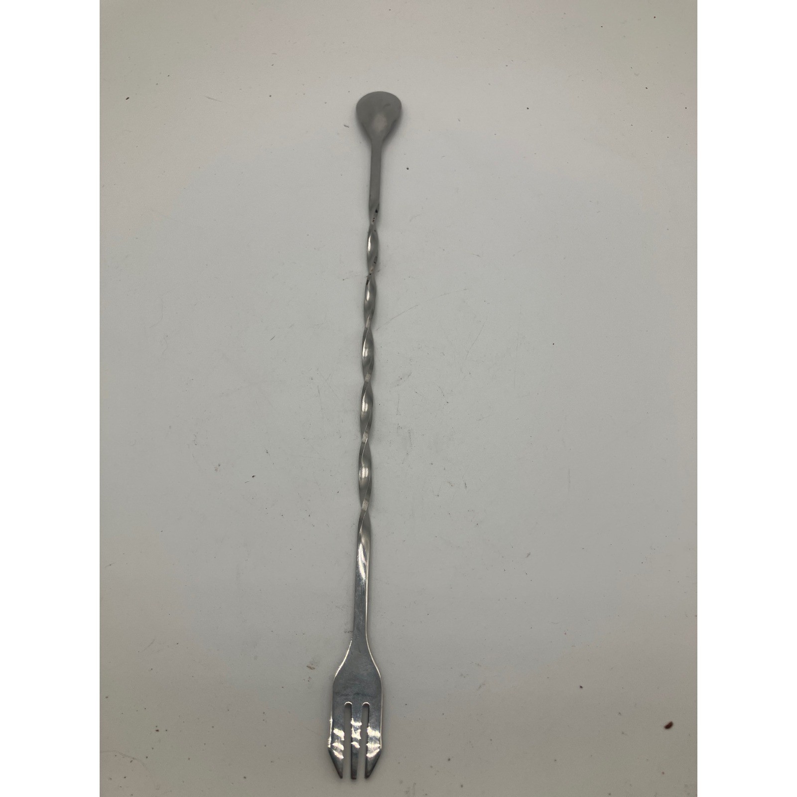10 Inch Stainless Steel Twisted Bar Spoon with Trident Garnish Fork Silver