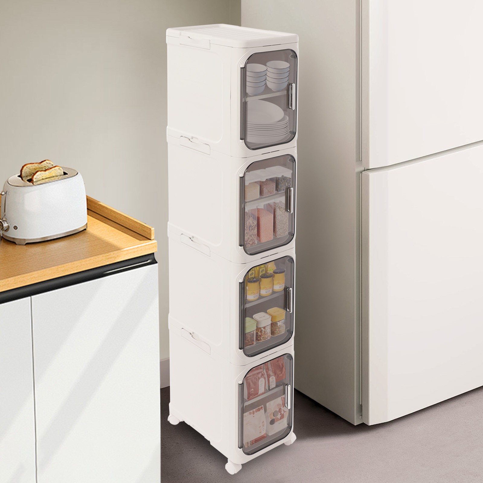 4-tier Slim Bathroom Storage Cabinet, Narrow Floor Standing Storage Cabinet