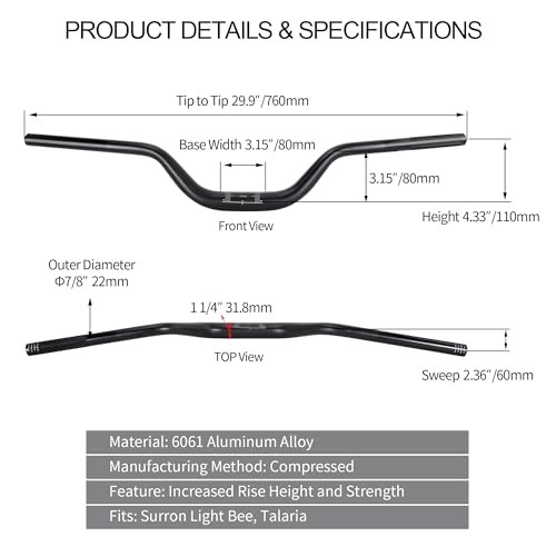 Handlebars for Surron Mid Riser,31.8mm Thickened Dirt Without Foam Pad Black