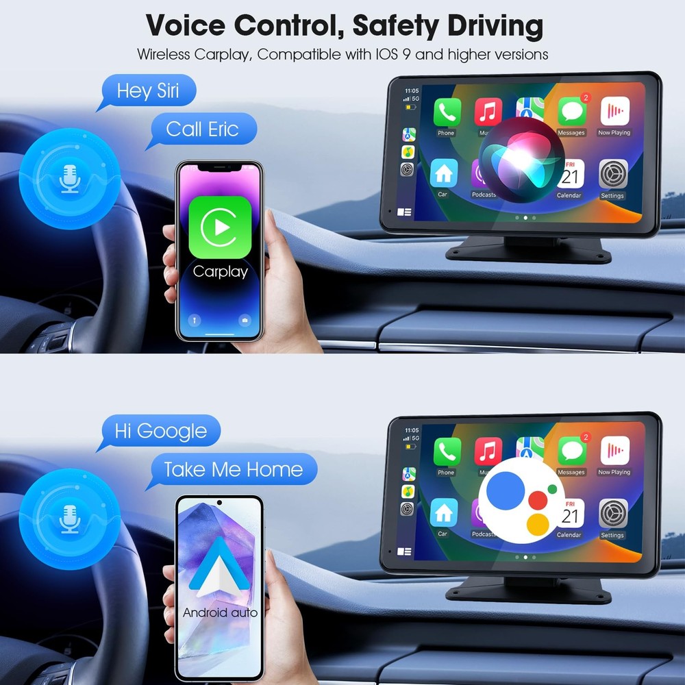 7" Portable Wireless CarPlay & Android Auto Car Stereo with Backup Camera, 7"...