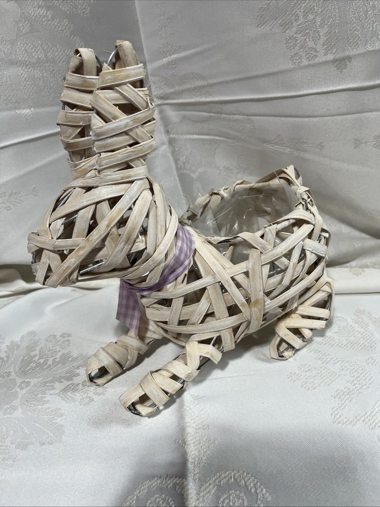 Ivory Wicker Easter Bunny Planter With Bow