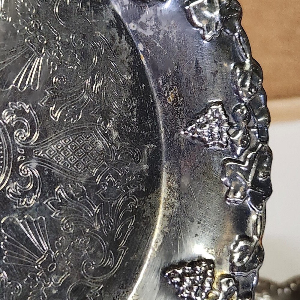 Two Small Silver Plated Trinket/ Dishes Grape Pattern Hong Kong