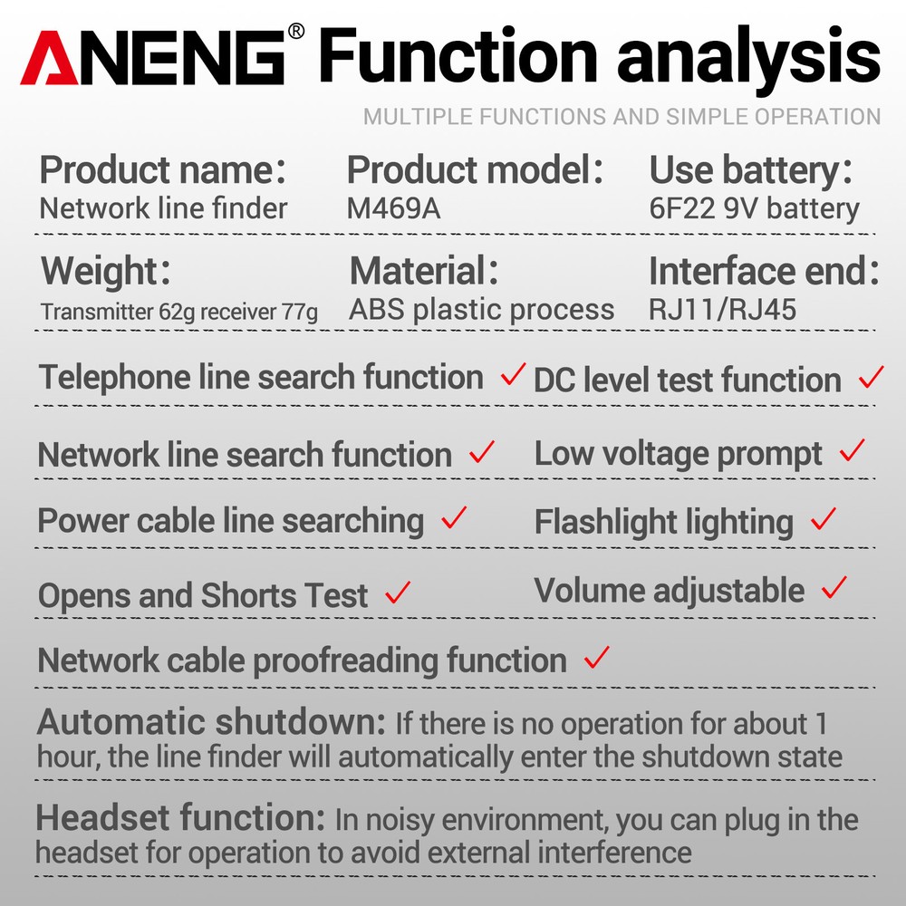 M469A Network Cable Finder Multifunctional Cable Finder P4O3