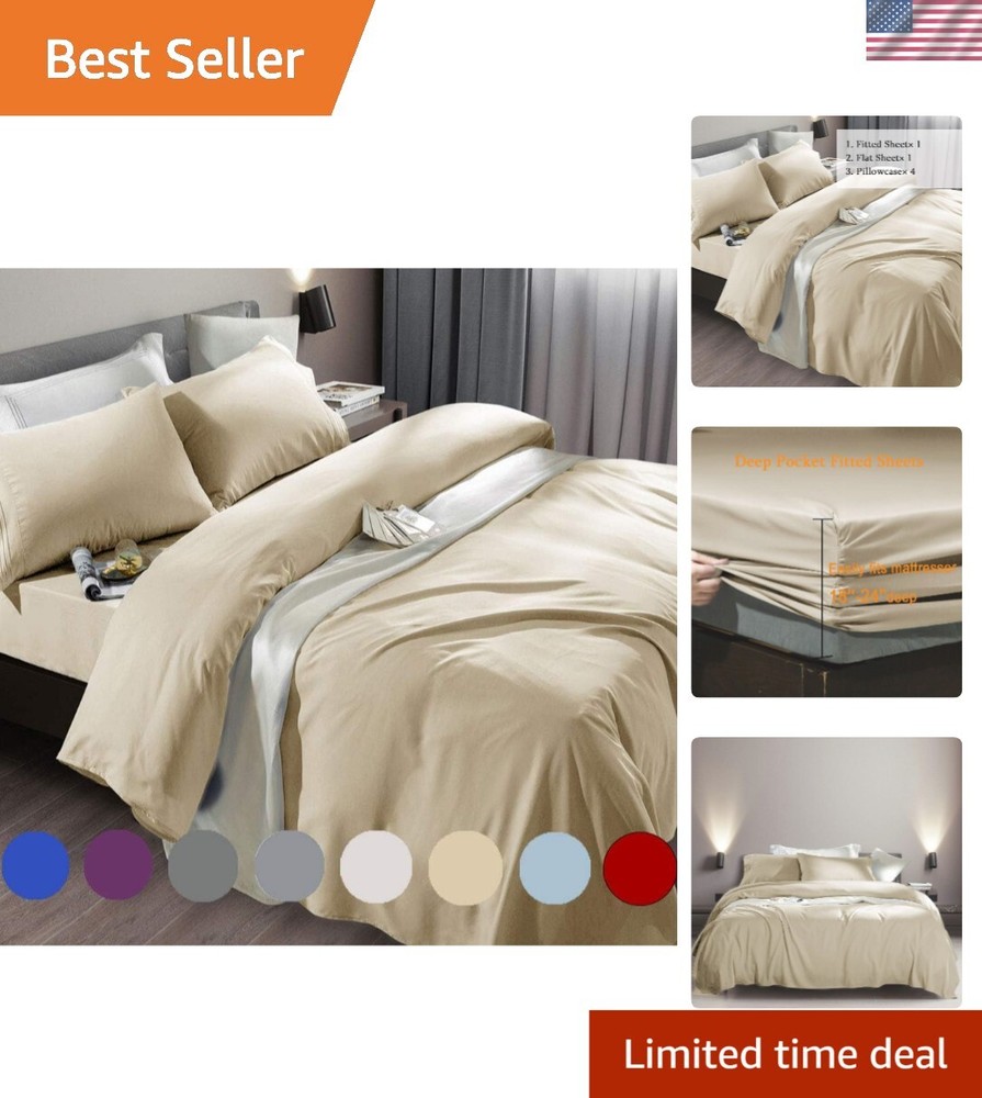 Super Soft Microfiber Bed Sheet Set - Wrinkle-Resistant, Deep Pocket, King Size