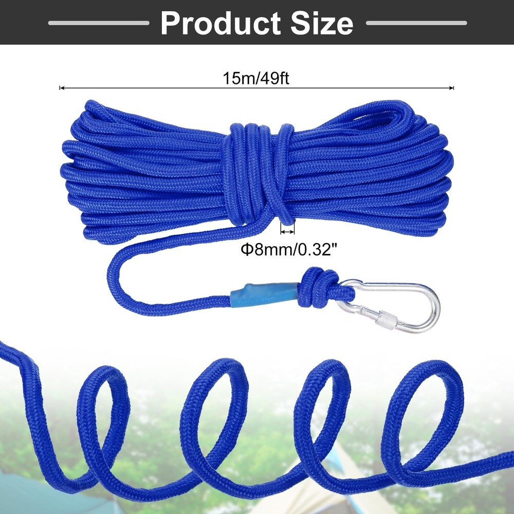 Nylon Anchor Rope with Hook 1/4"x49ft Braided Polypropylene Floating Line