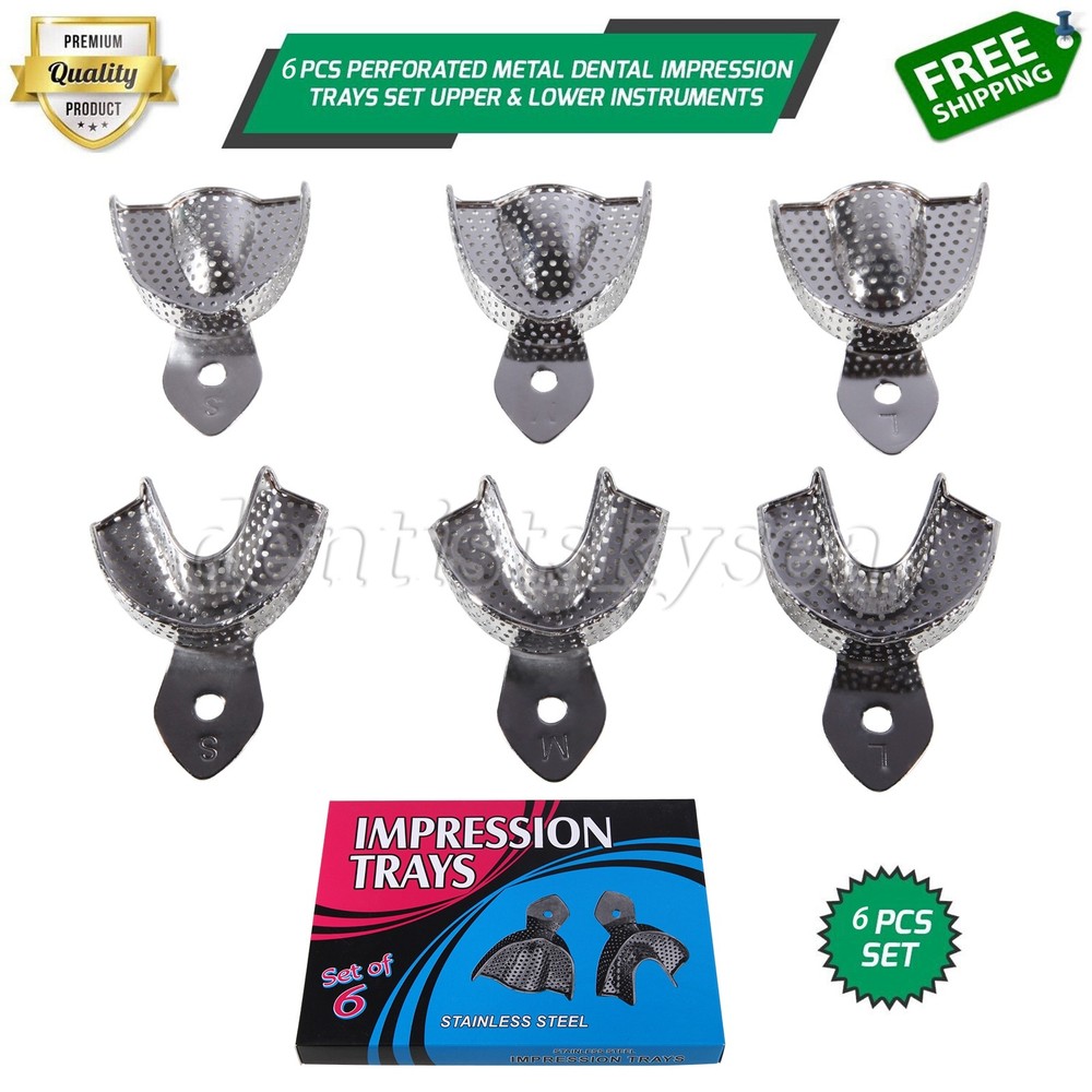 6 Pcs Perforated Metal Dental Impression Trays Set Edentulous Instruments