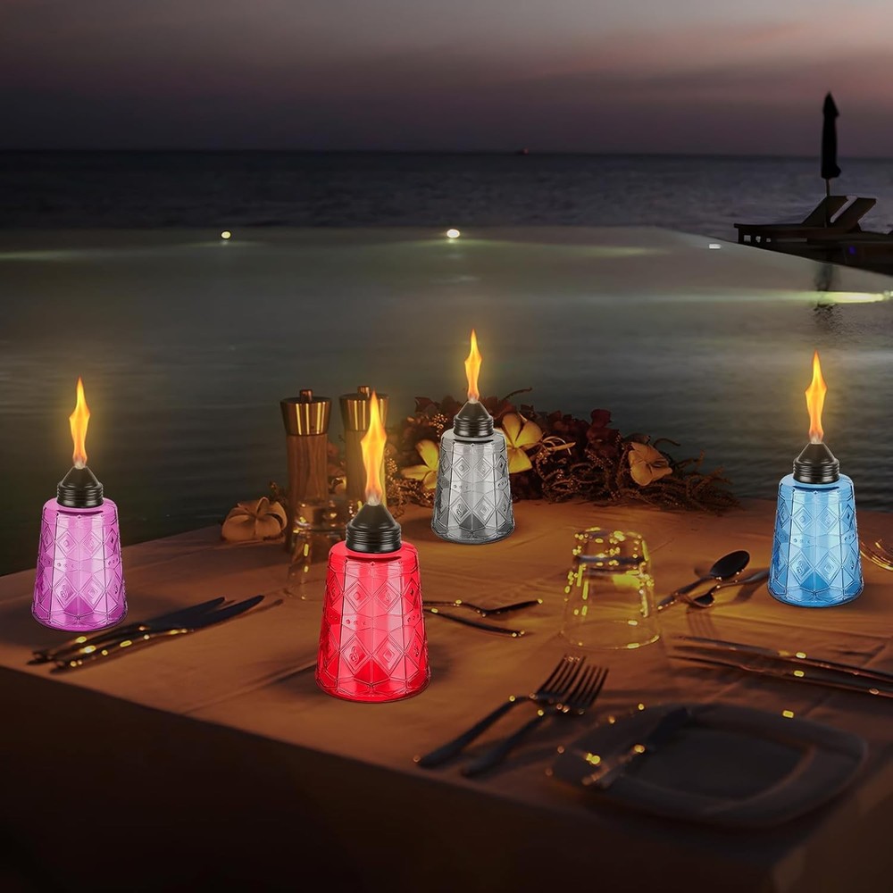 4-Piece Glass-Top Aromatherapy Lamp Set - Refillable Citronella Diffuser Jars