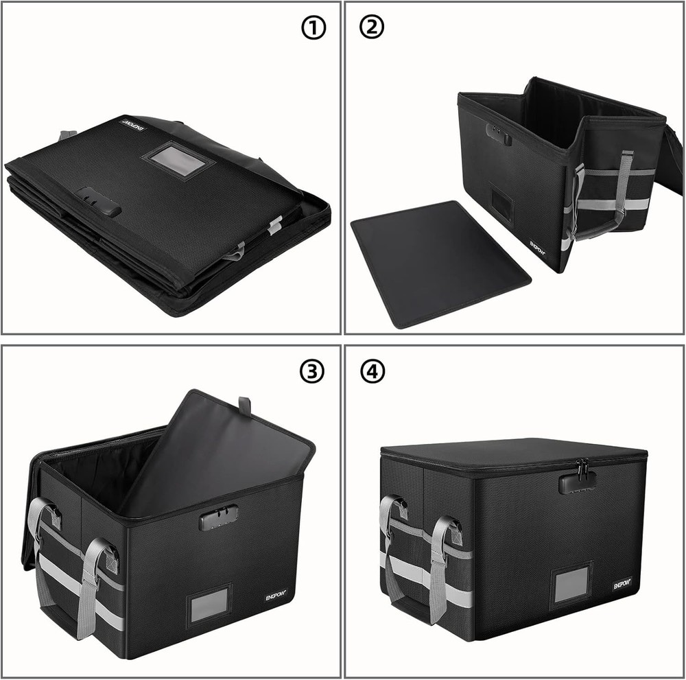 File Box with Lock,Fireproof Document Box with Zipper＆Pockets,Collapsible Fil...