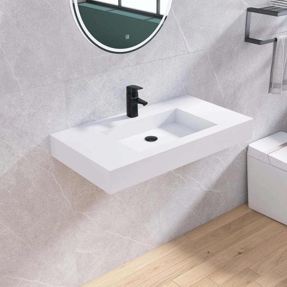 35'' Wall Mounted Bathroom Sink Solid Surface Bathroom Vessel Sink