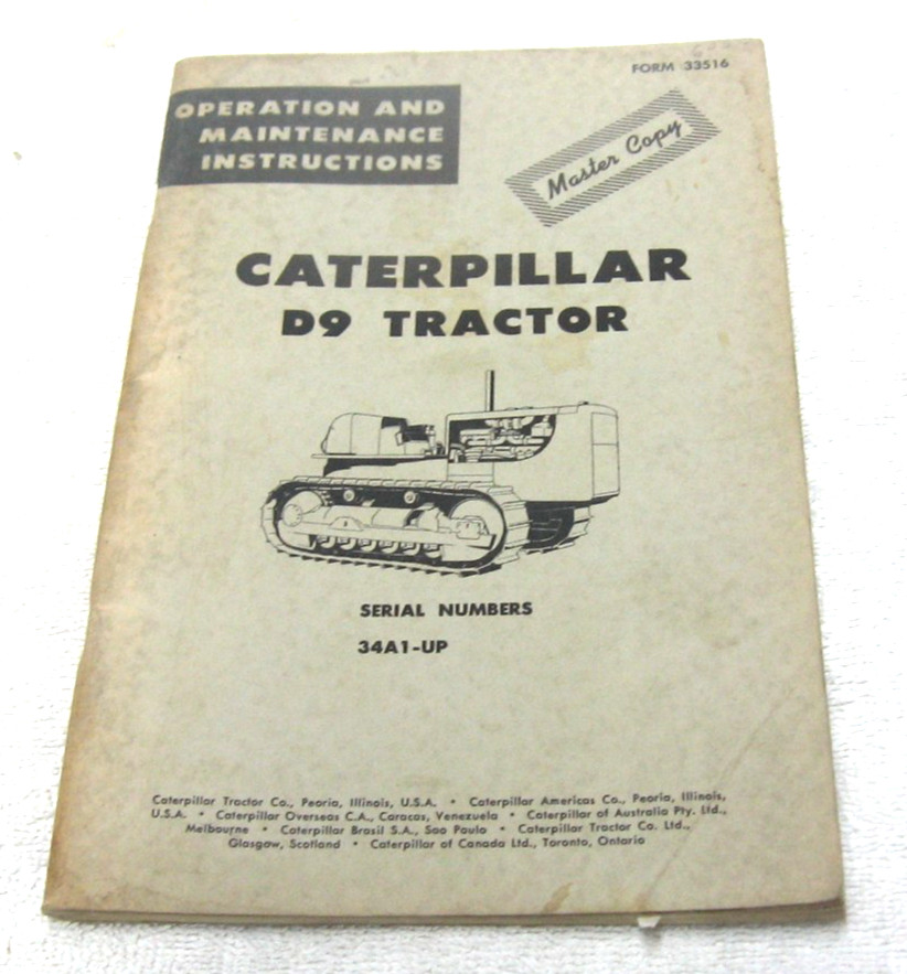 1959 CATERPILLAR D9 TRACTOR OPERATOR INSTRUCTION MANUAL ORIGINAL