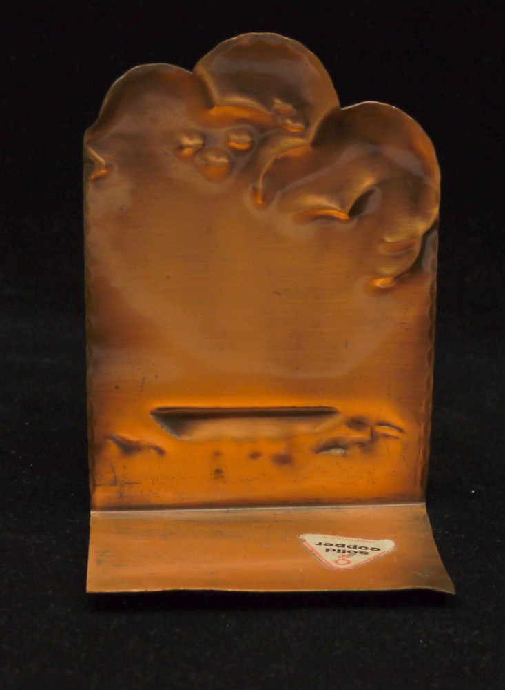 MID-CENTURY MODERN GREGORIAN HAMMERED SOLID COPPER BOOKEND w SAILBOAT DESIGN