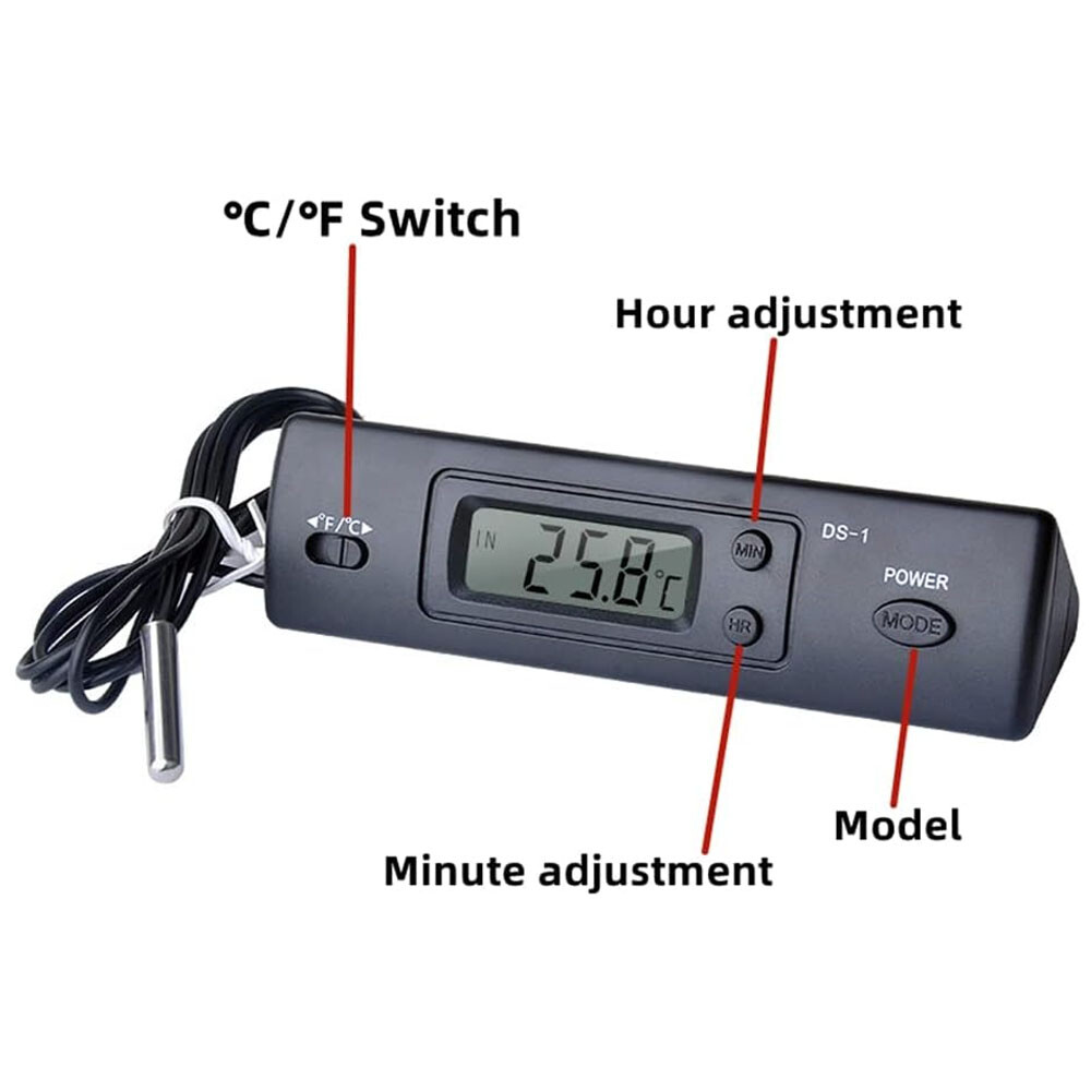 2PCS Car Auto In-Outdoor Thermometer W/Sensor For Auto A/C Digital LCD Display