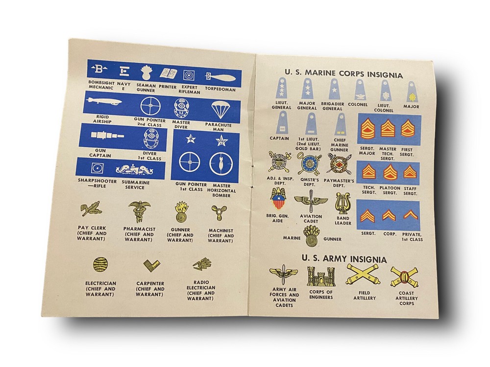 WWII 1943 A Pocket Reference Guide To Army Navy Marine Corps Insignia Booklet